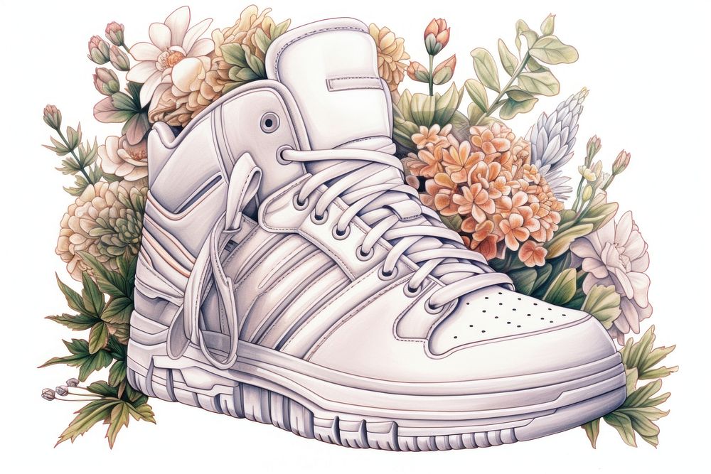Sneaker with flowers footwear white shoe. AI generated Image by rawpixel.