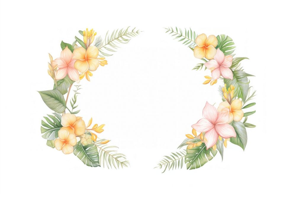Tropical flower frame pattern plant white background. AI generated Image by rawpixel.
