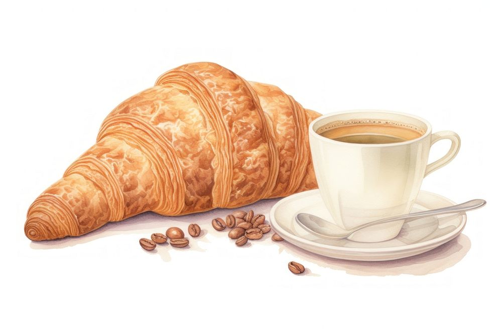 Croissant and black coffee croissant bread drink. AI generated Image by rawpixel.