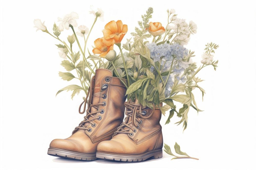 Flowers in boot flower footwear plant. AI generated Image by rawpixel.