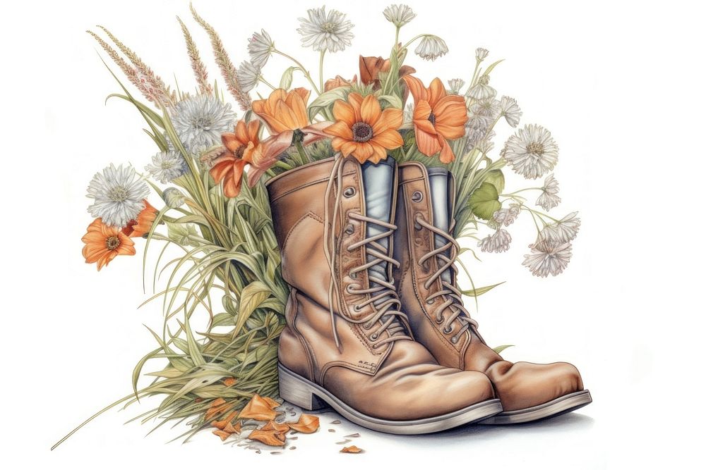 Flowers in boot footwear flower plant. AI generated Image by rawpixel.