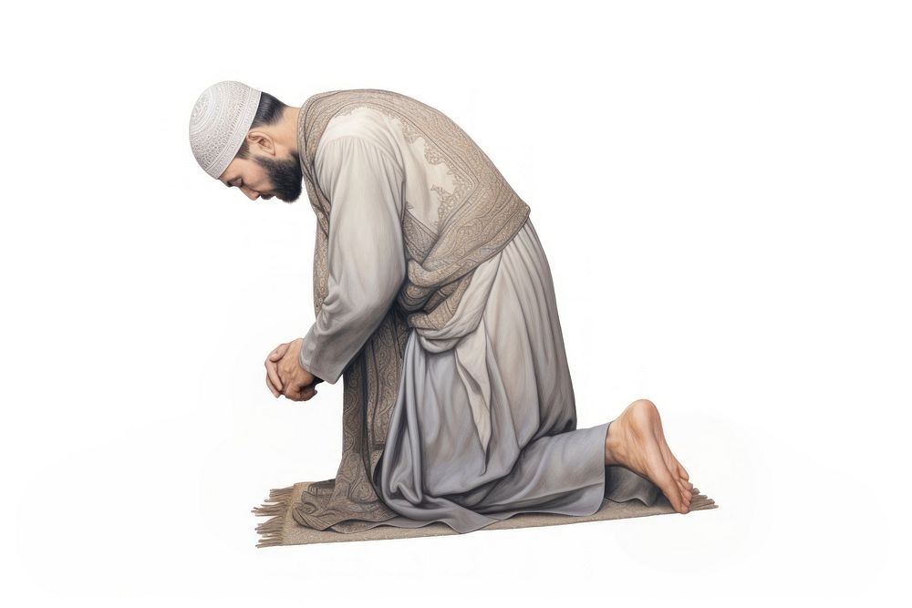 Muslim pray adult white background spirituality. AI generated Image by rawpixel.
