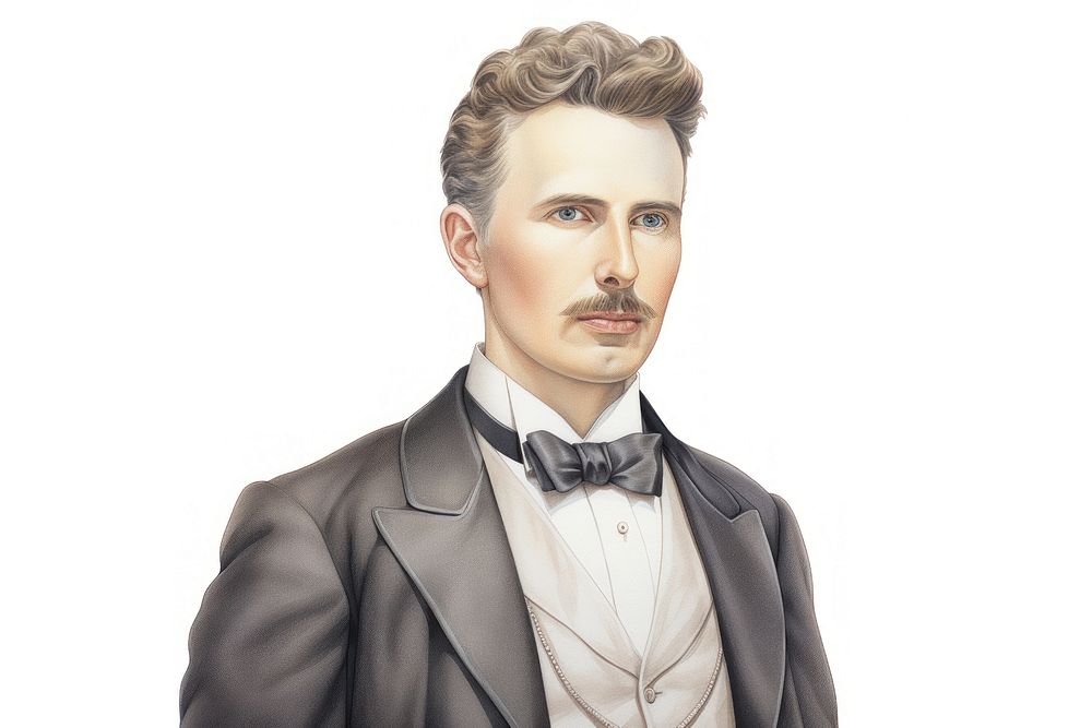 Portrait of a Nicolai Tesla portrait tuxedo adult. AI generated Image by rawpixel.