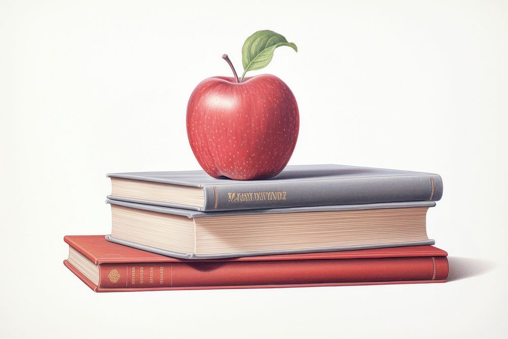 Red apple on books publication fruit plant. AI generated Image by rawpixel.