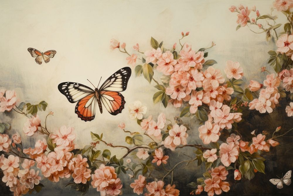 Butterflys around flowers butterfly painting animal.