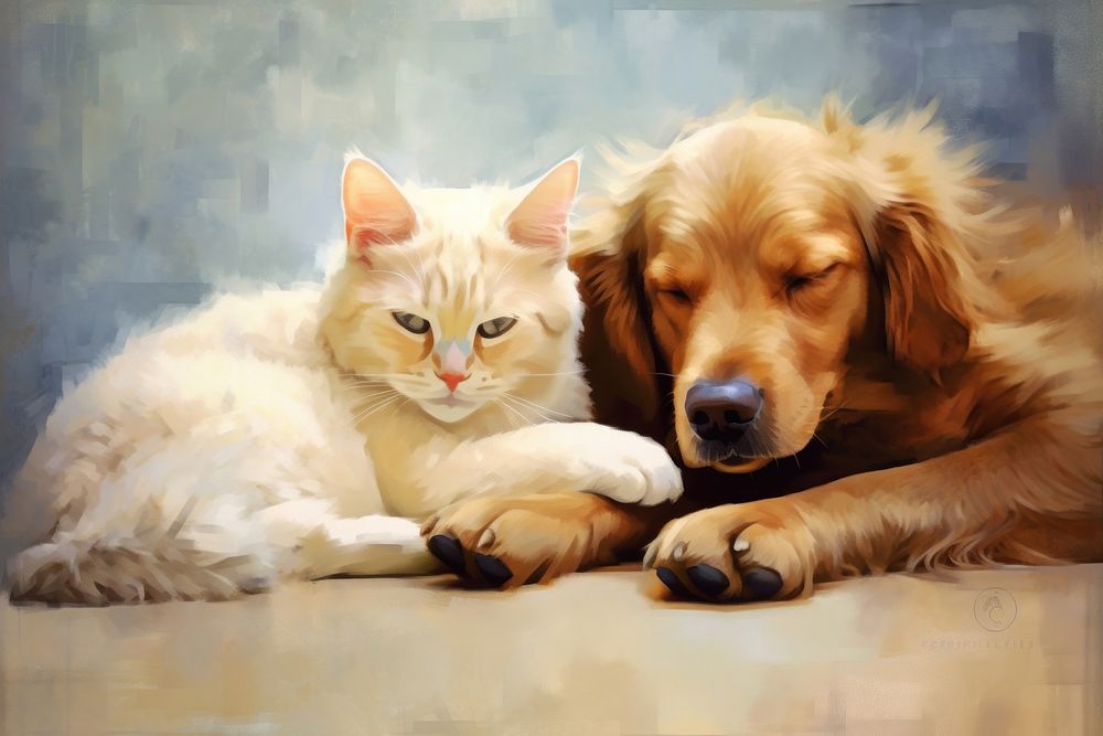 Cat and dog painting animal mammal.