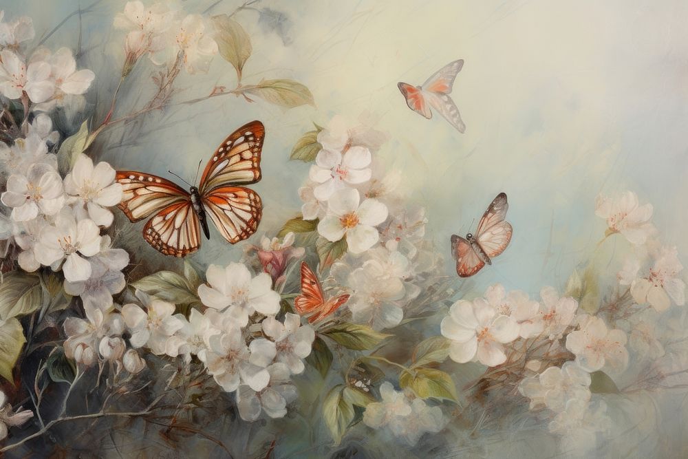 Butterflys around flowers butterfly painting animal.