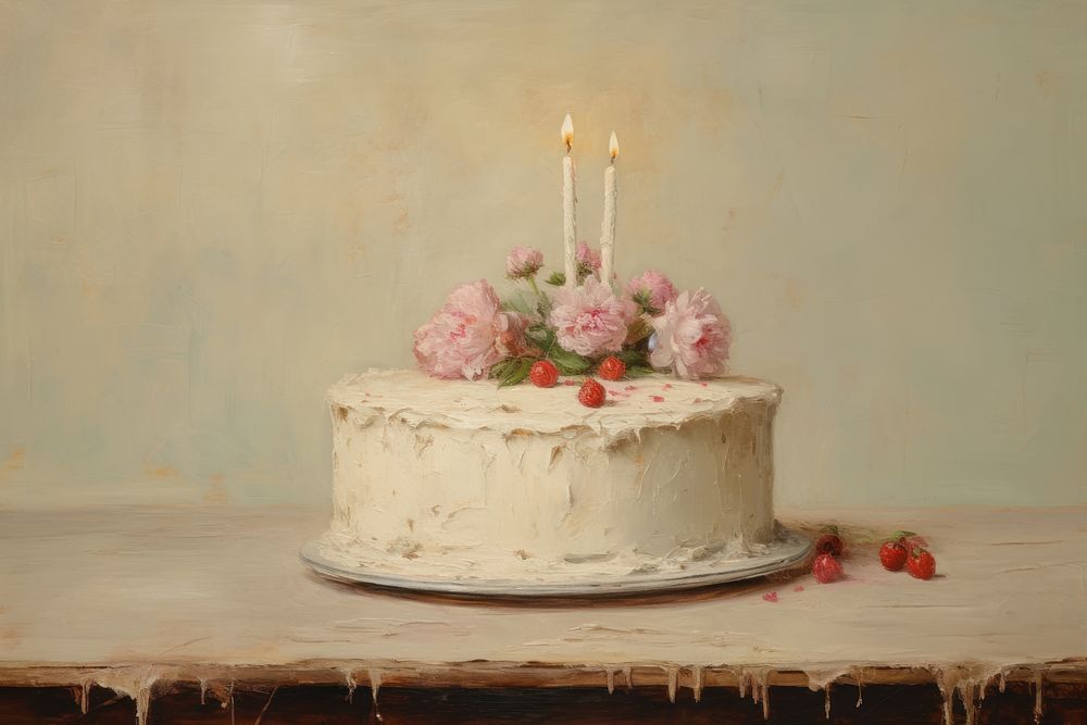 Birthday cake painting dessert candle.