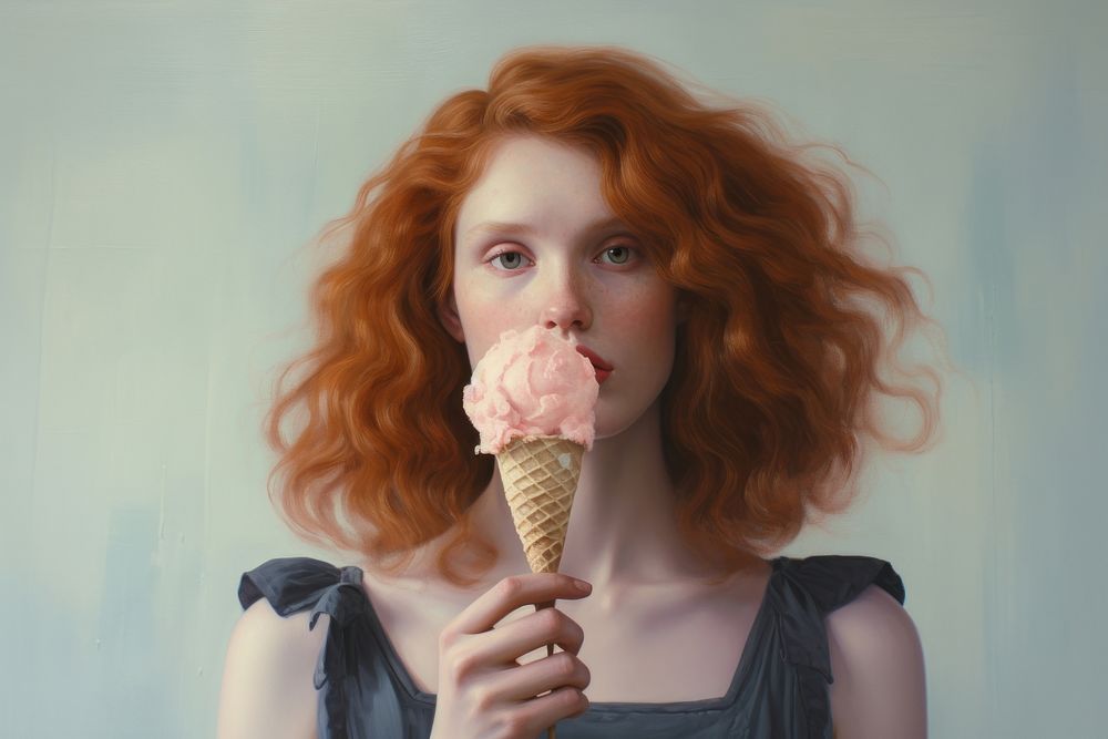 Girl holding ice cream dessert adult food.