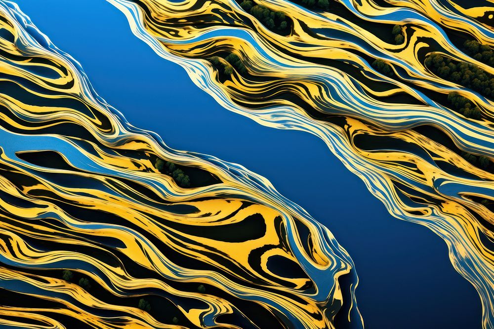 Blue and gold swirls abstract outdoors pattern.