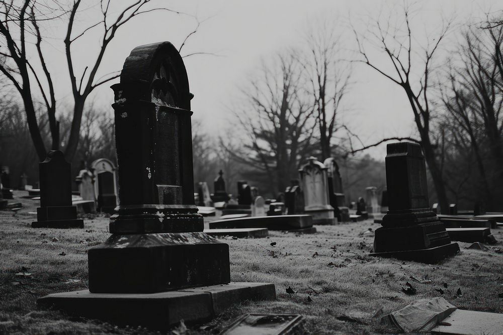 A Funeral monochrome tombstone graveyard.