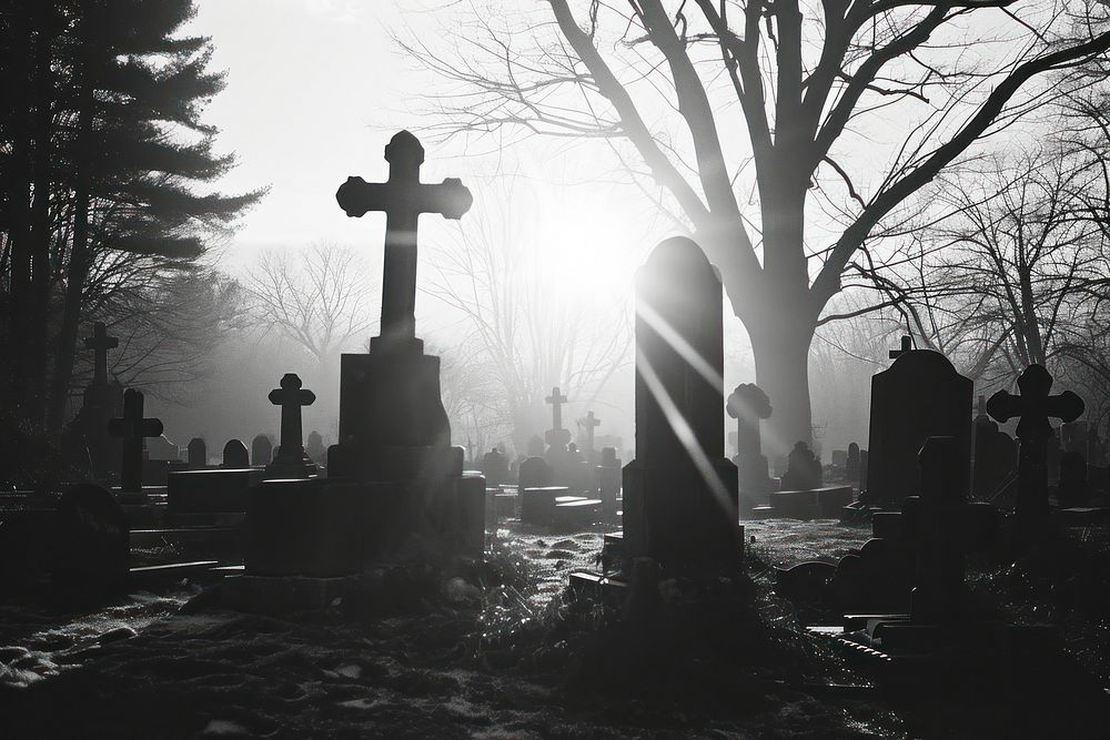 A Funeral monochrome tombstone graveyard.