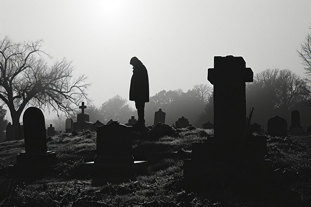 A Funeral monochrome tombstone graveyard.