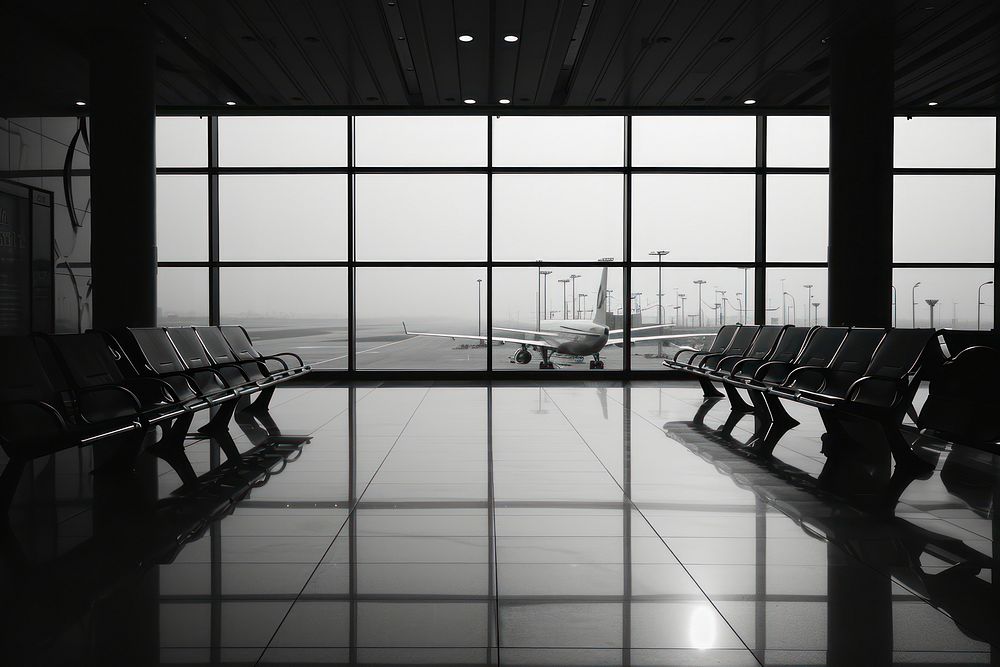Airport architecture monochrome airplane.