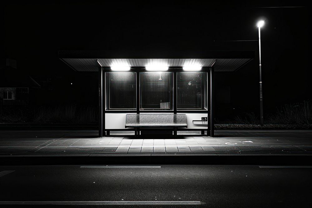 Bus stop architecture monochrome lighting.