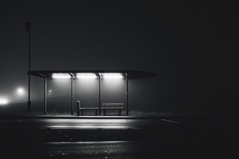 Bus stop architecture monochrome outdoors.