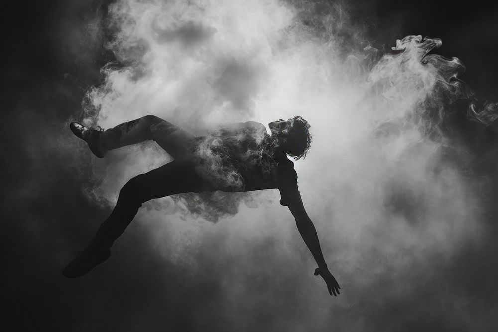Human floating smoke monochrome motion.