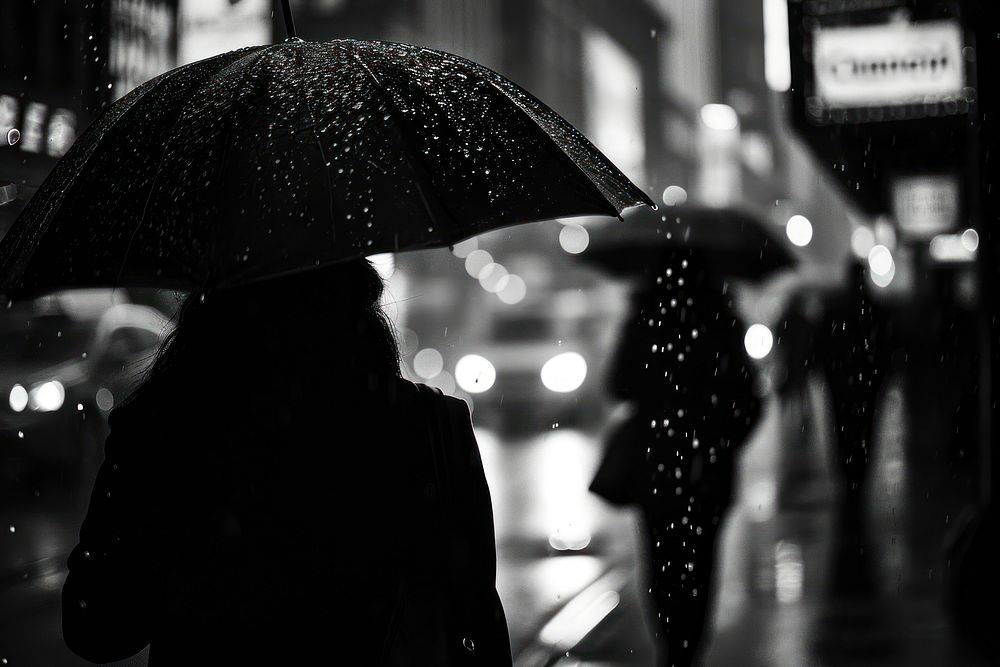 People in the city monochrome outdoors umbrella.