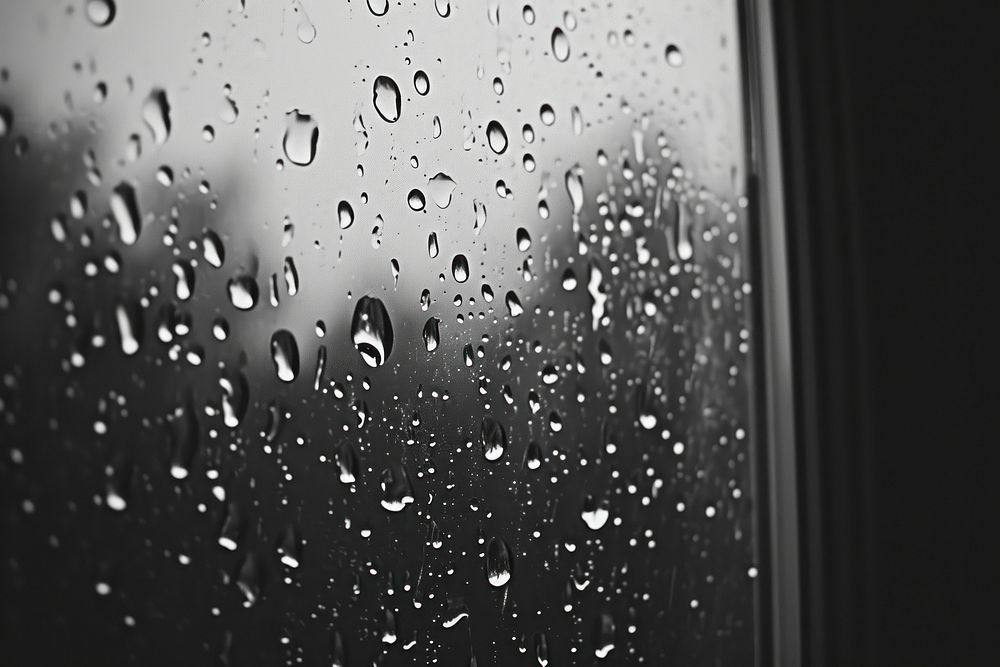 Rain on window monochrome black white.