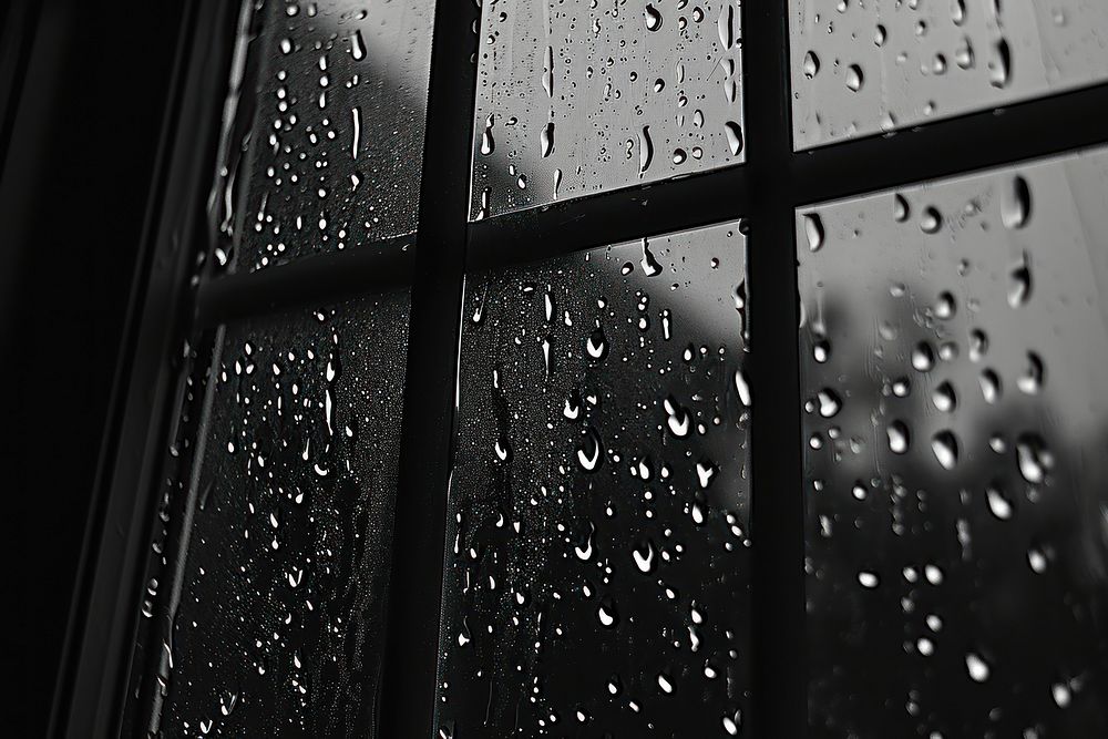 Rain on window monochrome black condensation.
