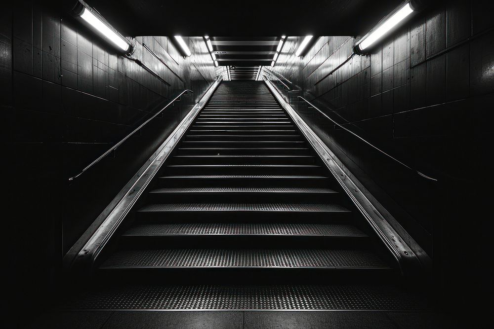 Subway architecture monochrome staircase.