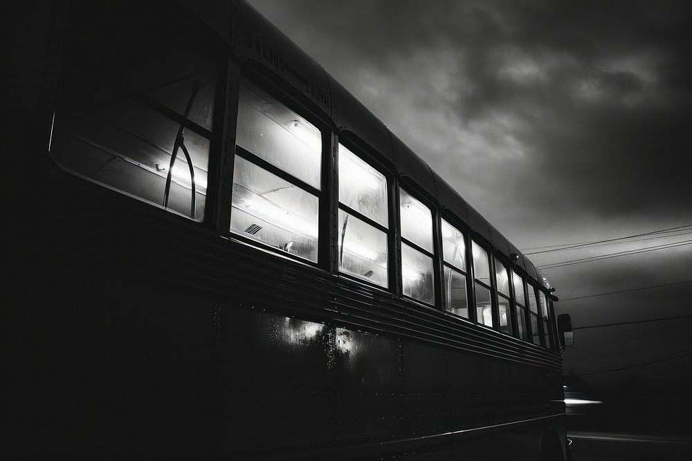 School bus monochrome vehicle train.