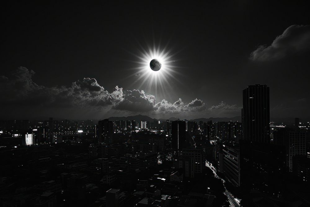 Solar Eclipse city architecture monochrome.