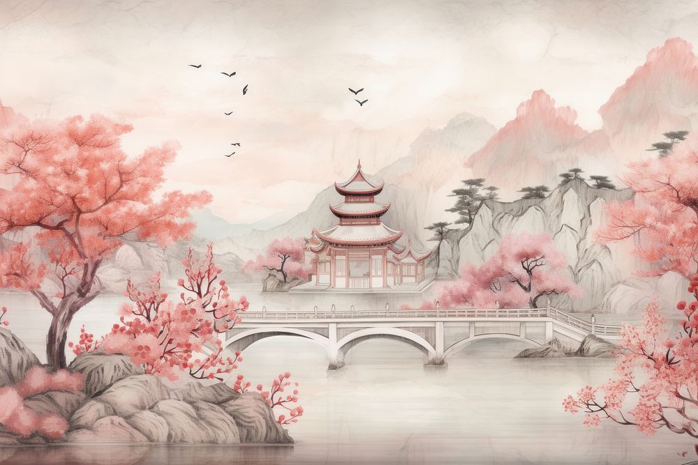 China Palace painting plant spirituality. AI generated Image by rawpixel.