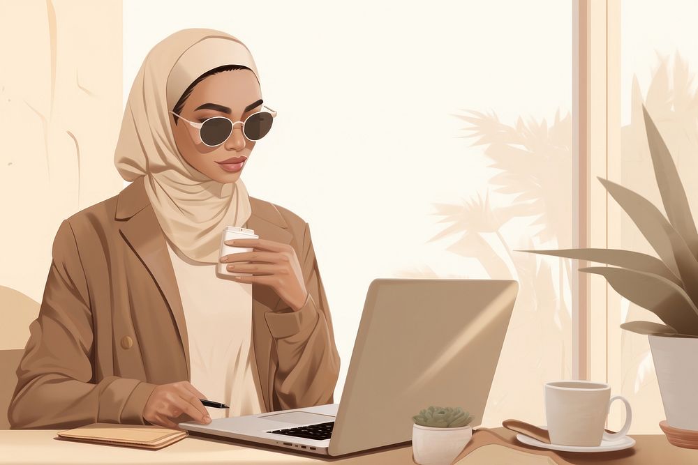 Business woman computer sitting laptop.