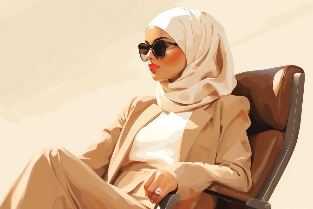 Business woman sitting fashion hijab.