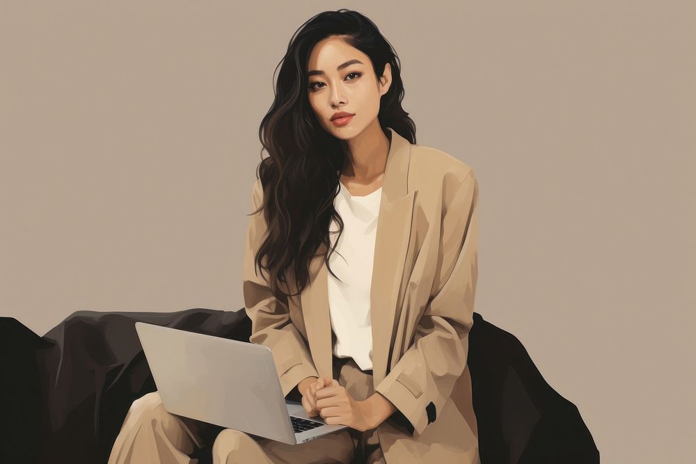 Business woman computer sitting laptop.
