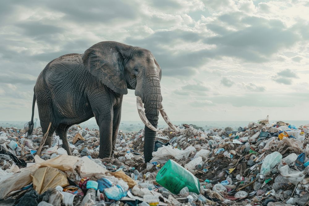 Gaunt elephant garbage wildlife animal.