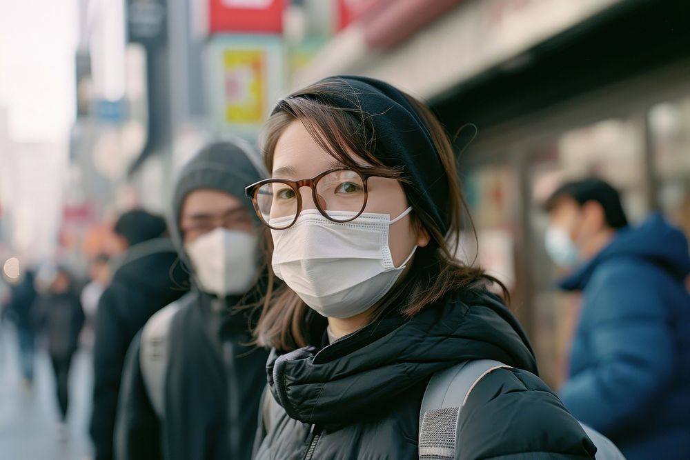 People wearing face masks glasses street adult.