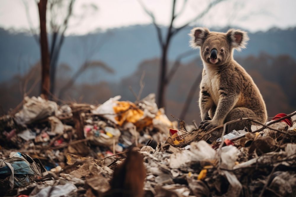 Gaunt koala wildlife garbage animal.
