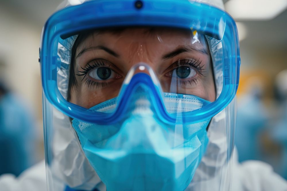 Woman wearing ppe clothing hospital protection scientist.