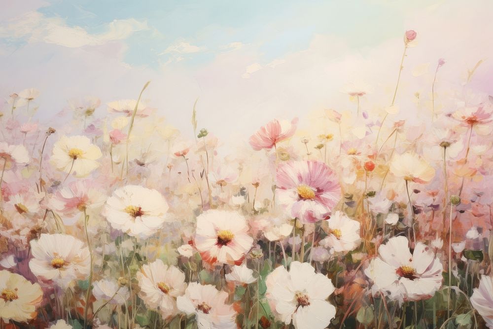 Flowers field painting backgrounds outdoors.
