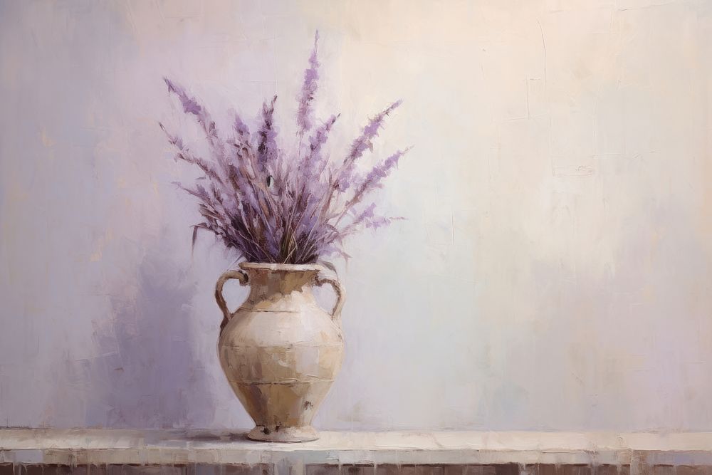 Lavender vase painting flower plant.