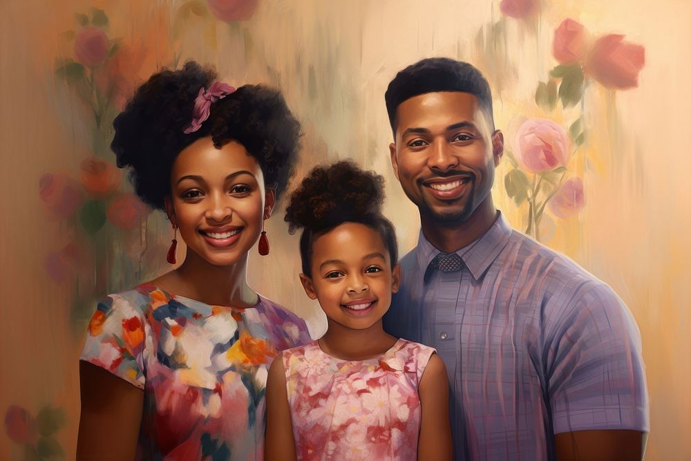 African american family portrait painting adult.
