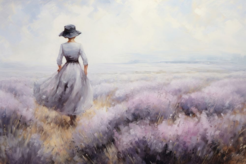 Lavender field painting outdoors flower.