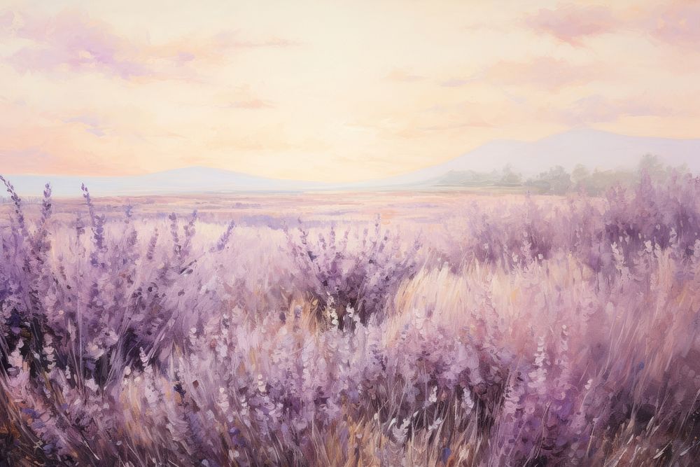 Lavender field painting landscape outdoors.