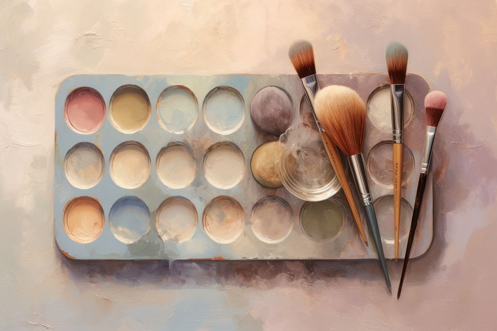Makeup palette cosmetics painting brush.