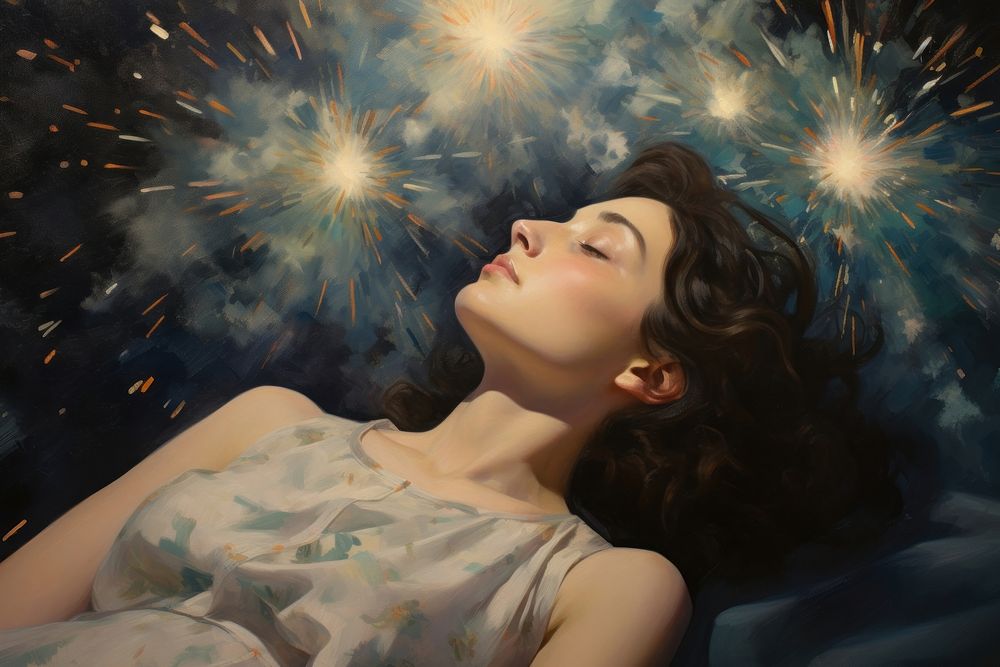 Fireworks on the night sky painting portrait adult.