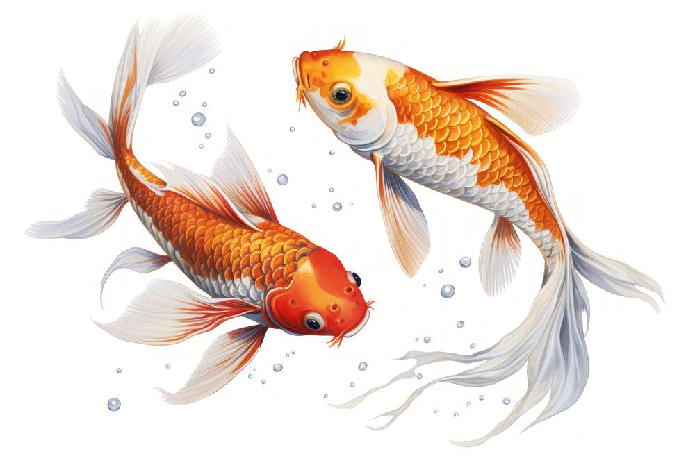 Two Japanese Koi fish goldfish swimming animal.
