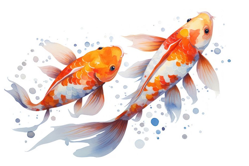 Two Japanese Koi fish koi goldfish swimming.