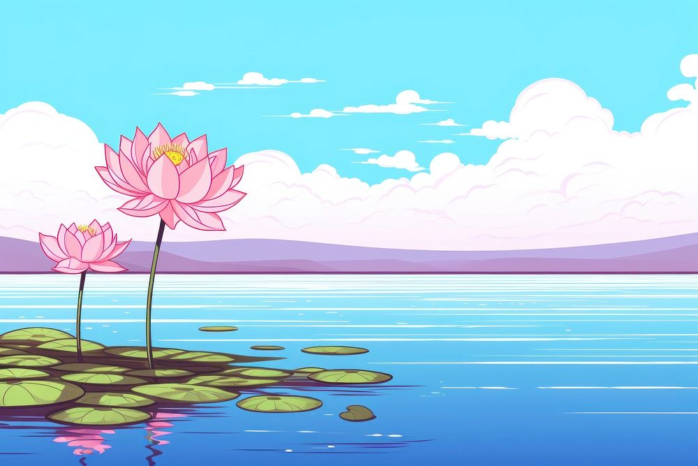 Water lilly and Lotus landscape outdoors blossom.