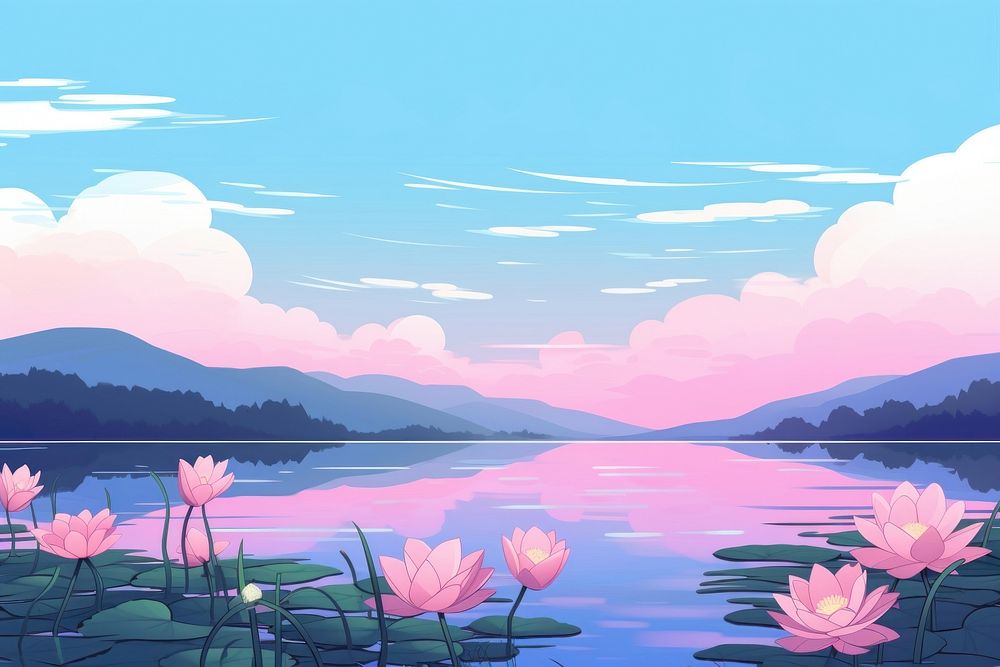 Water lilly and Lotus landscape lake outdoors.