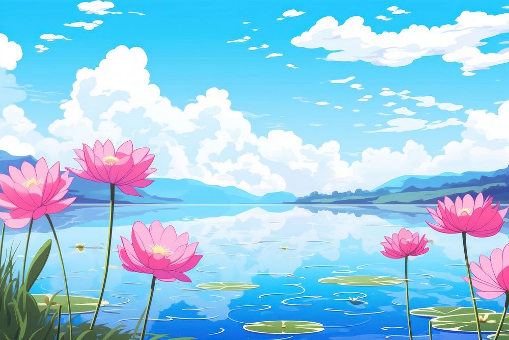 Water lilly and Lotus landscape outdoors blossom.