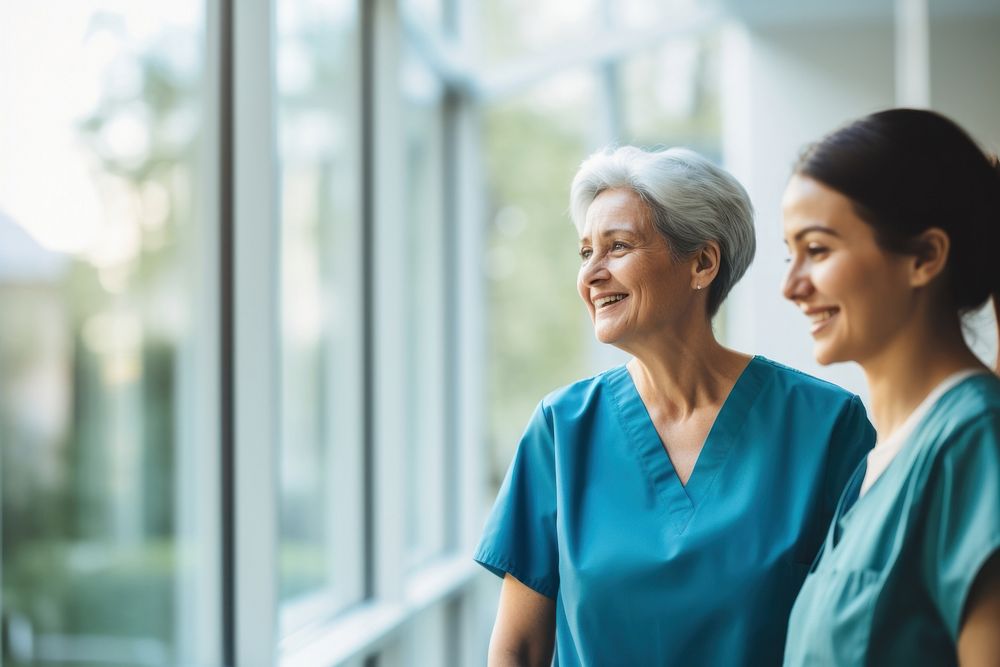 Mature female nurse window adult togetherness. AI generated Image by rawpixel.