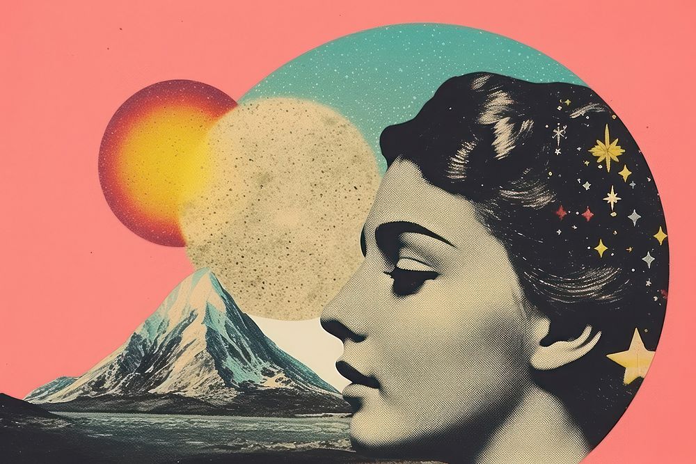 Collage Retro dreamy moon astronomy painting adult.
