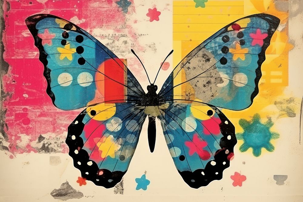 Collage Retro dreamy butterfly painting collage insect.